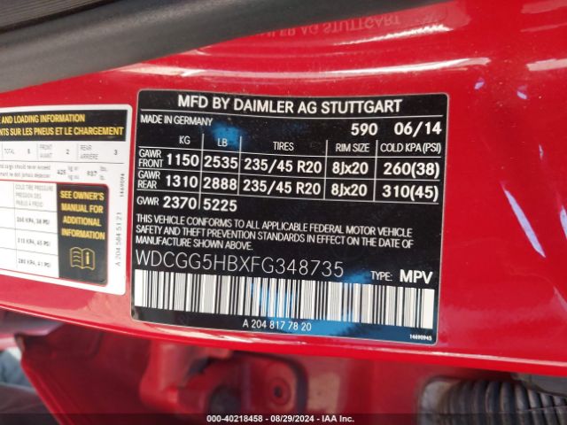 WDCGG5HBXFG348735 Mercedes-Benz GLK 350