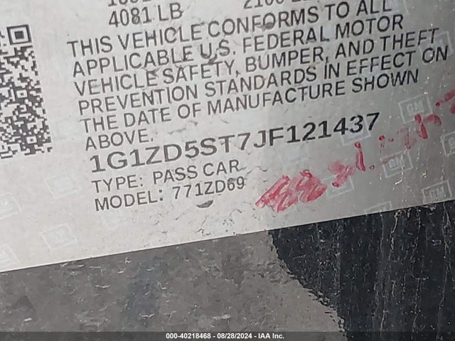 1G1ZD5ST7JF121437 Chevrolet MALIBU LT