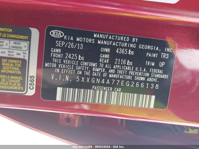 KIA OPTIMA EX 2014 5XXGN4A77EG266138 Image 9