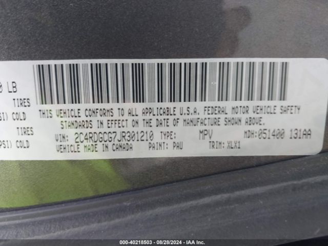 2C4RDGCG7JR301210 Dodge Grand Caravan Sxt