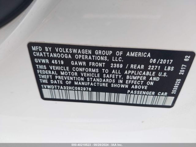 1VWDT7A32HC082976 Volkswagen Passat 1.8t R-line