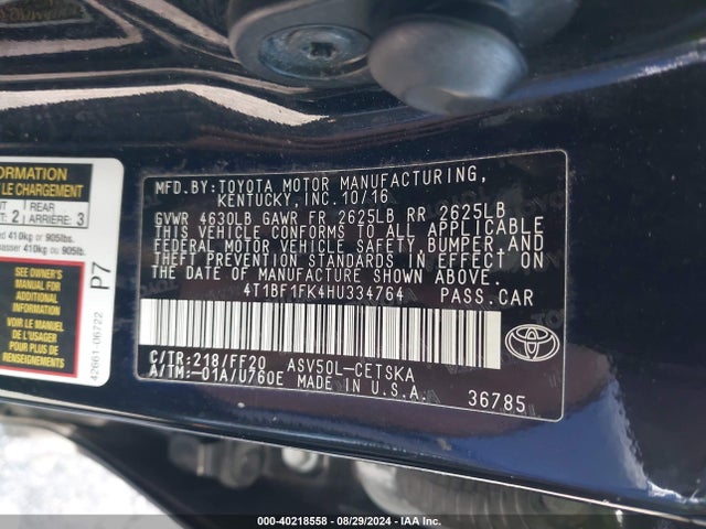 Toyota CAMRY SE 2017 4T1BF1FK4HU334764 Image 9