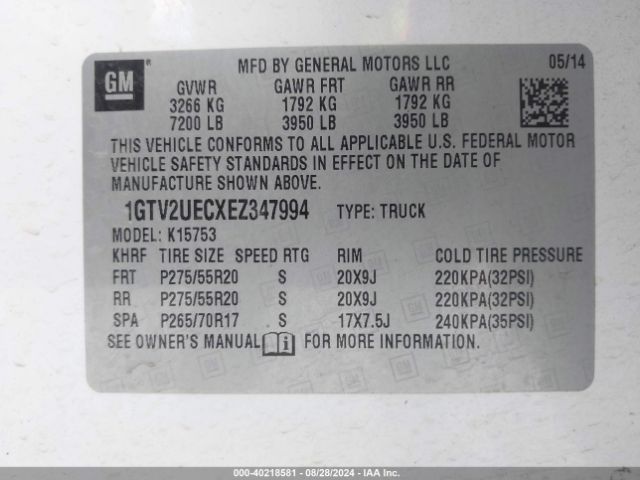 1GTV2UECXEZ347994 GMC Sierra 1500 Sle