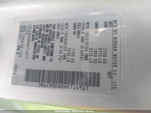 3N6CM0KN0HK714917 Nissan Nv200 S