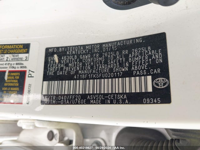 Toyota CAMRY SE 2015 4T1BF1FK5FU020117 Image 9