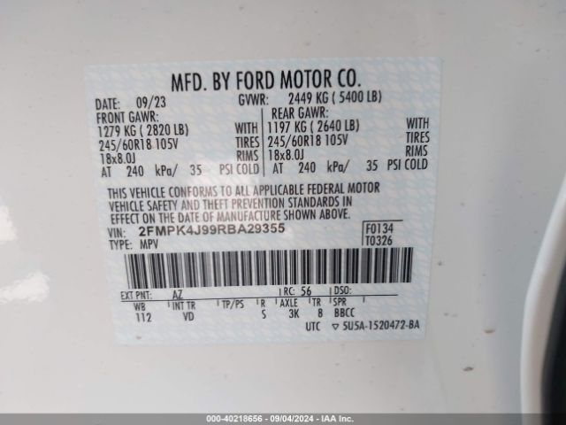 2FMPK4J99RBA29355 Ford EDGE SEL