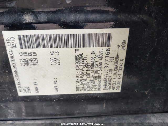 Nissan Maxima S Xtronic Cvt 2020 1N4AA6BV2LC377368 Image 9