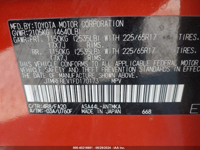Toyota Rav4 Xle 2015 JTMRFREV1FD170173 Image 9