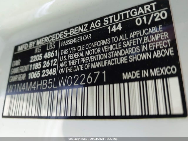 W1N4M4HB5LW022671 Mercedes-Benz Glb 250 4matic