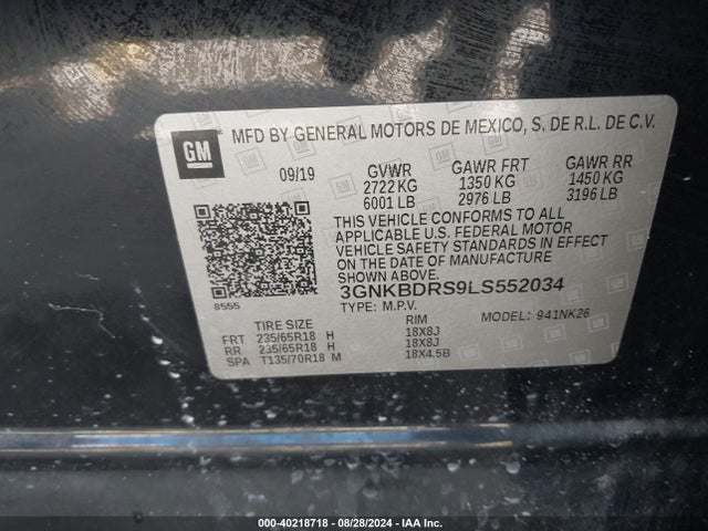 Chevrolet Blazer Fwd 3lt 2020 3GNKBDRS9LS552034 Image 9