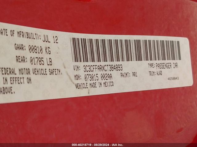 2012 FIAT 500 3C3CFFARXCT384893 Photo 8