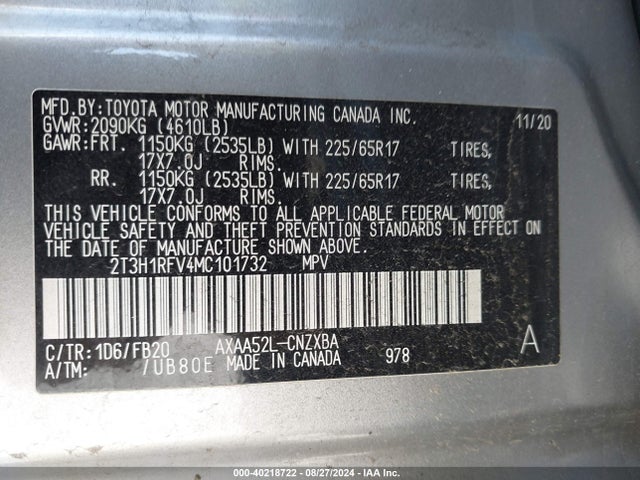 Toyota RAV4 LE 2021 2T3H1RFV4MC101732 Image 9