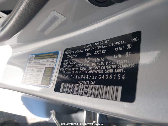 KIA Optima Lx 2015 5XXGM4A7XFG406154 Image 9
