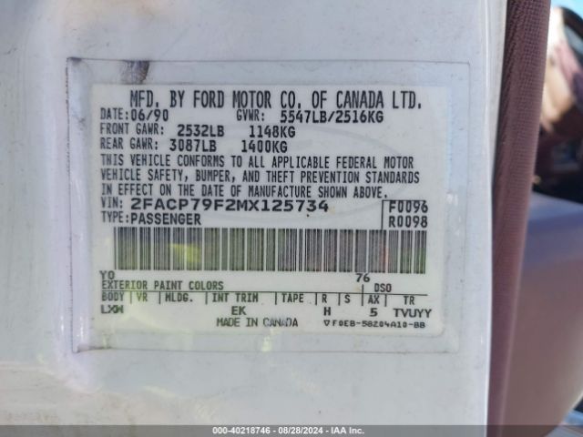 1991 FORD CROWN VICTORIA 2FACP79F2MX125734 Photo 8