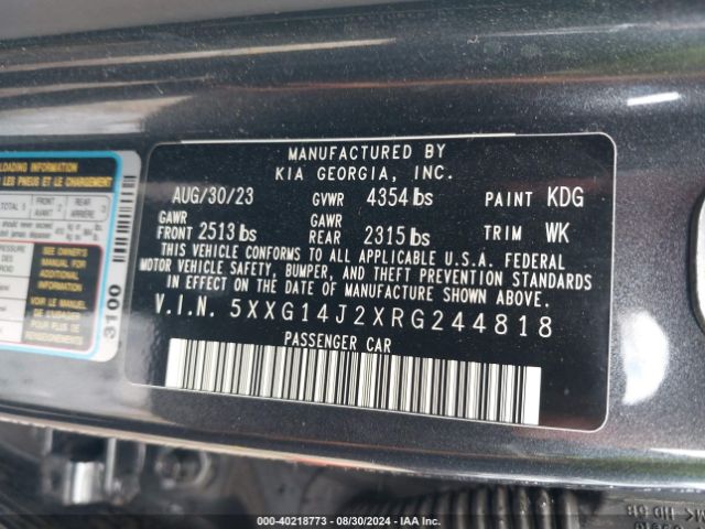 5XXG14J2XRG244818 KIA K5 LXS
