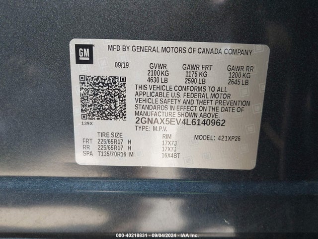 2GNAX5EV4L6140962 Chevrolet Equinox Awd 1fl