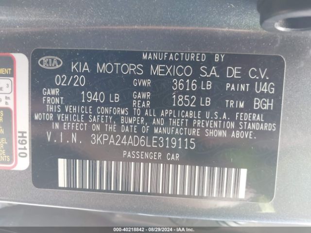 3KPA24AD6LE319115 KIA RIO S