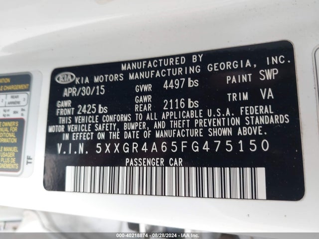 5XXGR4A65FG475150 KIA Optima