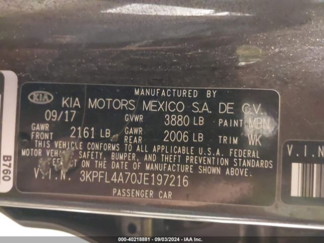 3KPFL4A70JE197216 KIA FORTE LX