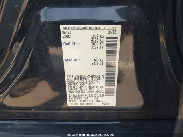 Nissan Altima 2.5 Sv 2017 1N4AL3AP4HC150119 Image 9