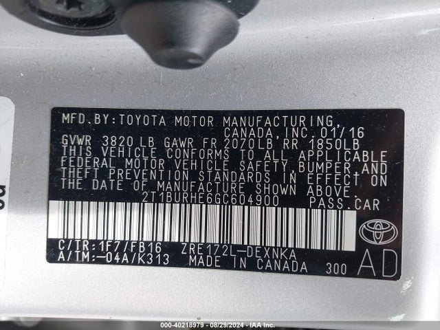 Toyota COROLLA LE 2016 2T1BURHE6GC604900 Image 9