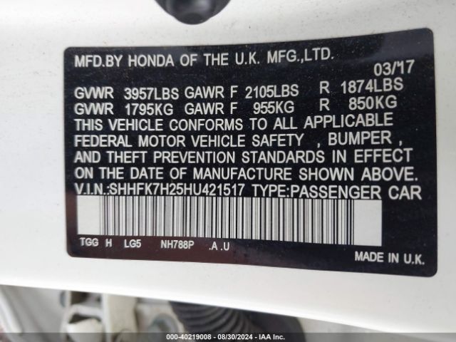 SHHFK7H25HU421517 Honda Civic Lx