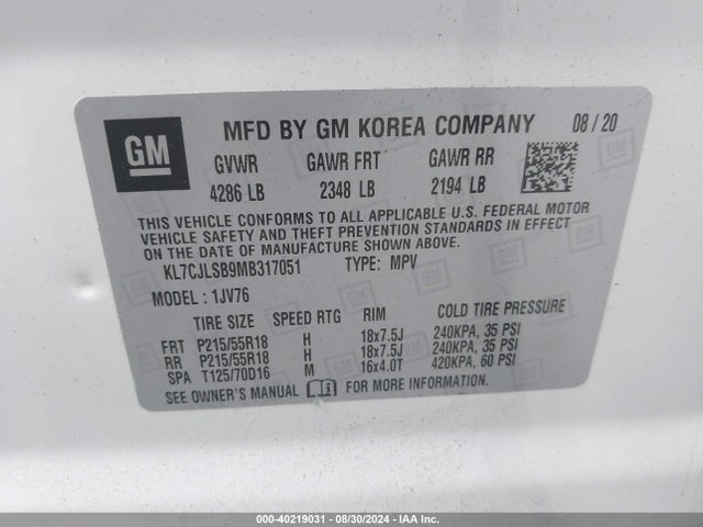 Chevrolet Trax Fwd Lt 2021 KL7CJLSB9MB317051 Image 9