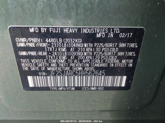 JF2SJARC5HH562645 Subaru Forester 2.5i Limited