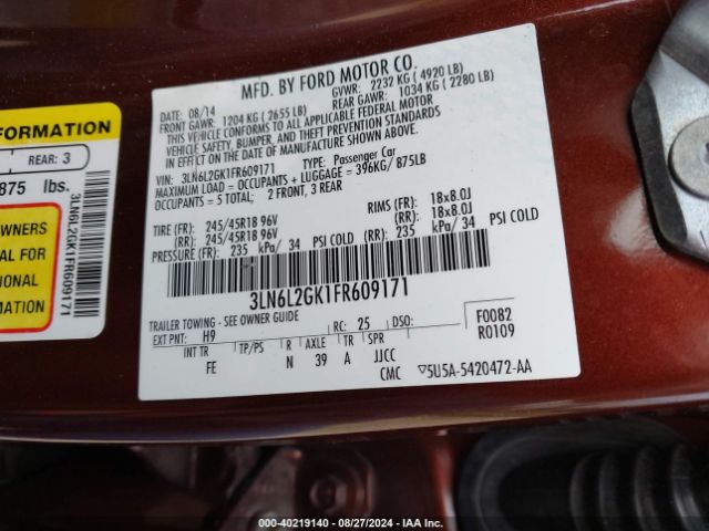 3LN6L2GK1FR609171 Lincoln MKZ