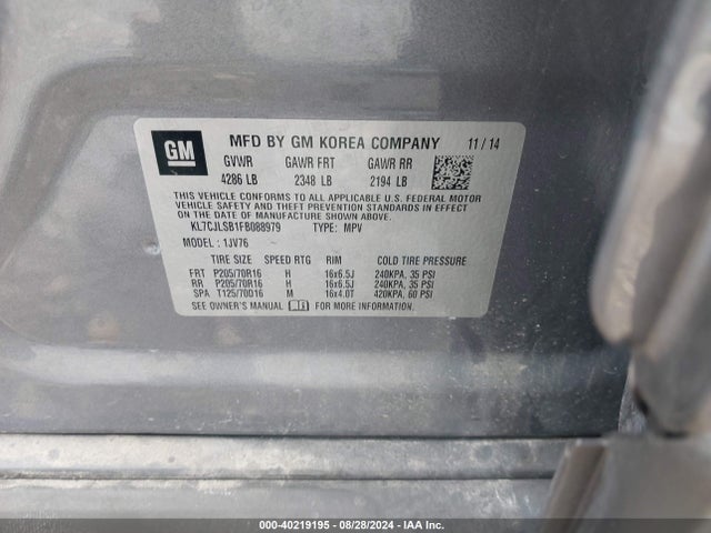 Chevrolet Trax Lt 2015 KL7CJLSB1FB088979 Image 9