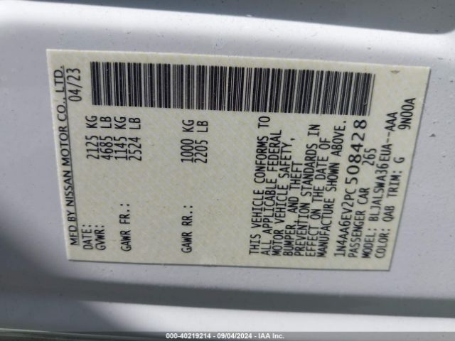 1N4AA6EV2PC508428 Nissan Maxima Sr Xtronic Cvt