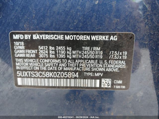 5UXTS3C58K0Z05894 BMW X3 M40i