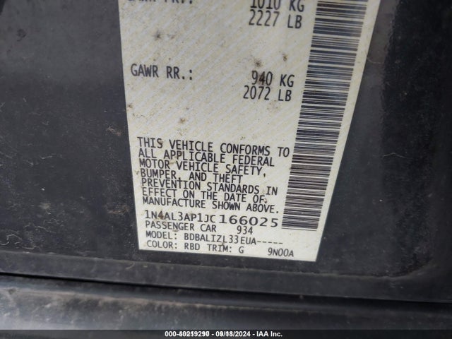 Nissan Altima 2.5 Sv 2018 1N4AL3AP1JC166025 Image 9