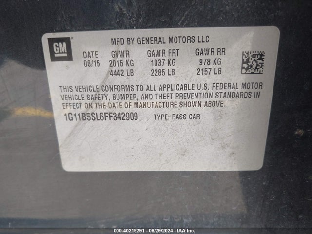 Chevrolet MALIBU LS 2015 1G11B5SL6FF342909 Image 9