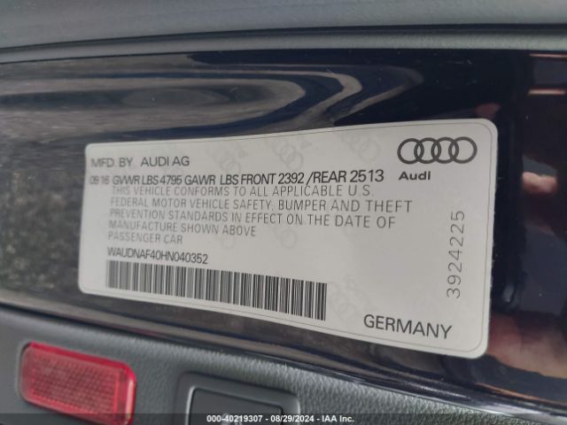 WAUDNAF40HN040352 Audi A4 2.0t Season Of Audi Premium