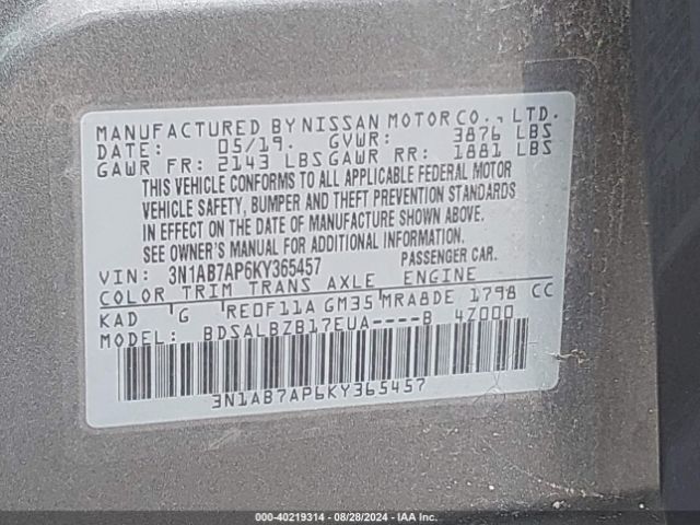 3N1AB7AP6KY365457 Nissan SENTRA S