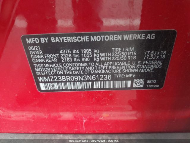 WMZ23BR09N3N61236 Mini Countryman Cooper