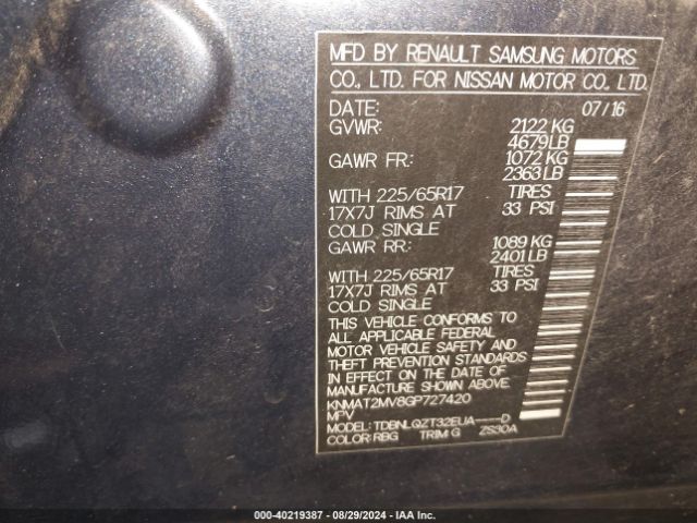 KNMAT2MV8GP727420 Nissan ROGUE SV