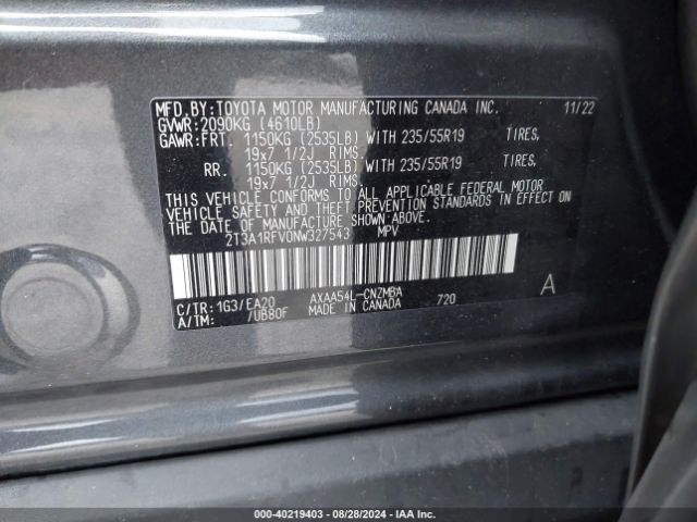 2T3A1RFV0NW327543 Toyota Rav4 Xle Premium