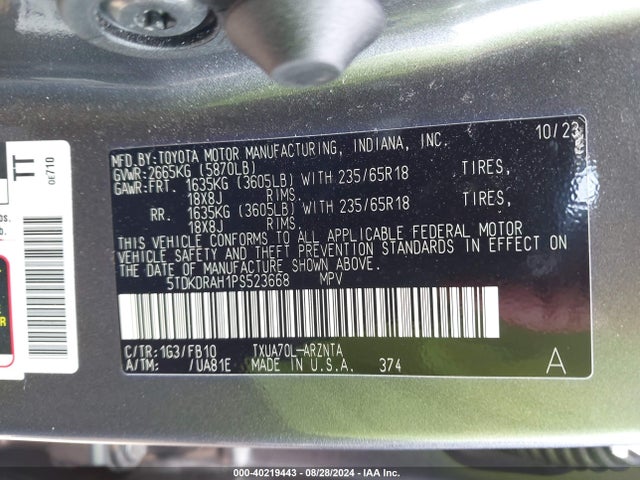 5TDKDRAH1PS523668 Toyota Highlander Le