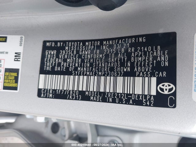 Toyota COROLLA LE 2021 5YFEPMAE2MP230637 Image 9