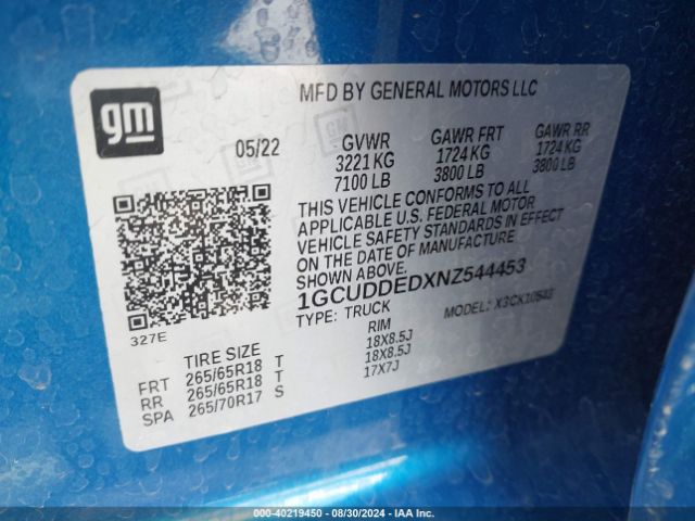 1GCUDDEDXNZ544453 Chevrolet Silverado 1500 4wd  Standard Bed Lt