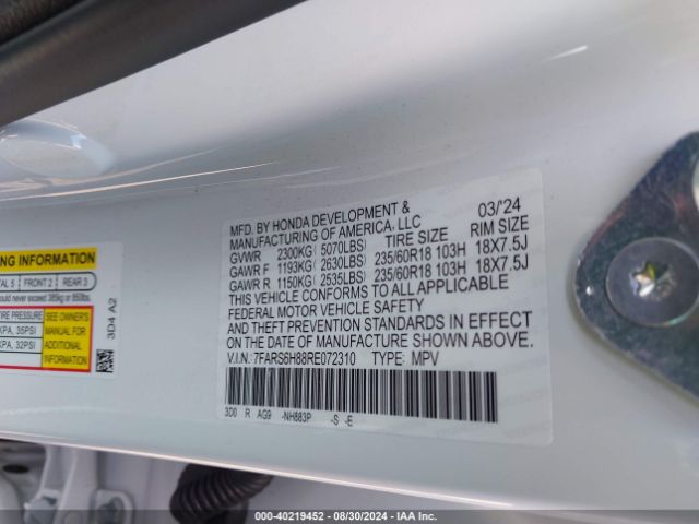 7FARS6H88RE072310 Honda Cr-v Hybrid Sport-l