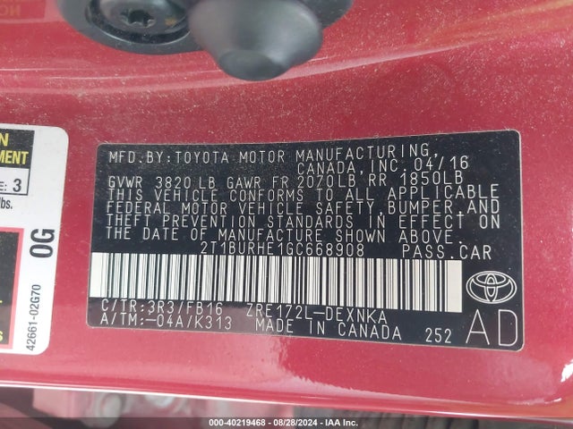 Toyota COROLLA LE 2016 2T1BURHE1GC668908 Image 9