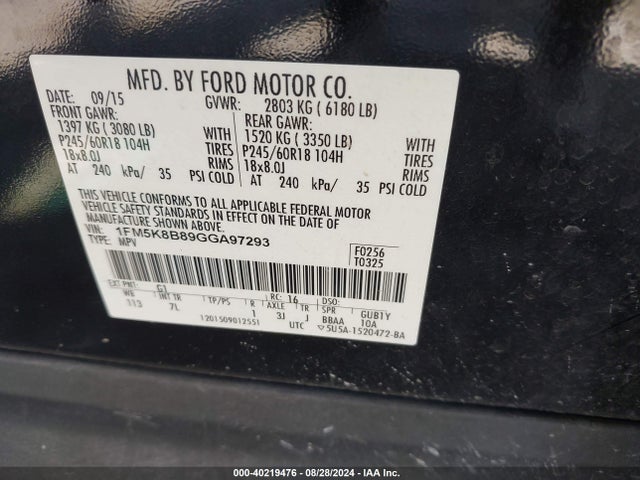 Ford Explorer 2016 1FM5K8B89GGA97293 Image 9