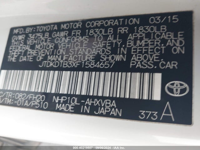JTDKDTB3XF1584657 Toyota Prius C One