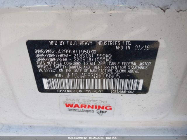 JF1GJAF63GH009905 Subaru Impreza 2.0i Premium