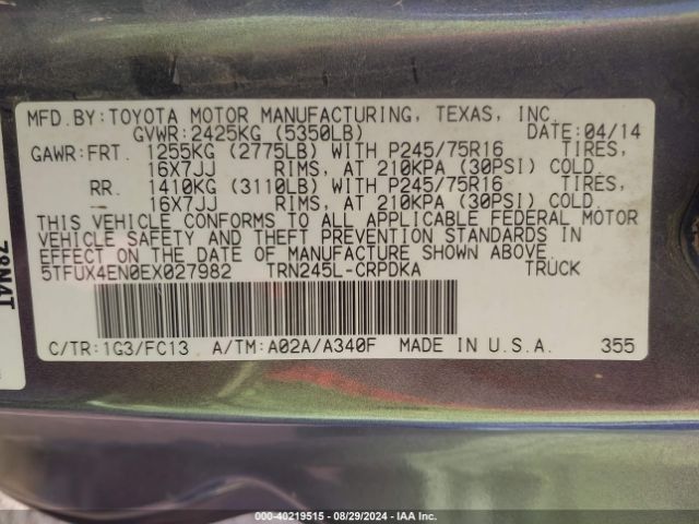 5TFUX4EN0EX027982 Toyota Tacoma