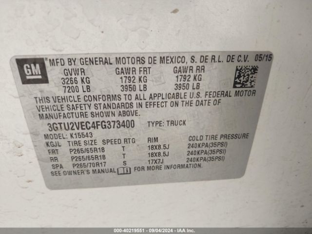 3GTU2VEC4FG373400 GMC Sierra 1500 Slt