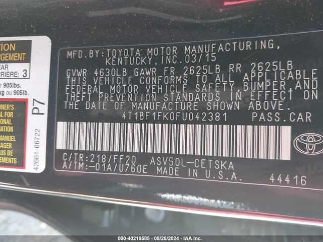 Toyota CAMRY SE 2015 4T1BF1FK0FU042381 Image 9